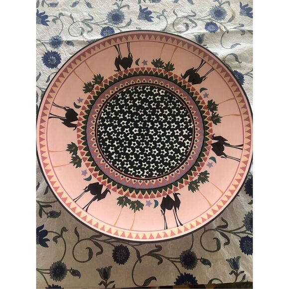 Denise Ford ‘91 Lead Free Ceramic Stunning Pink Hand Painted Signed Platter 17” - Picture 2 of 9